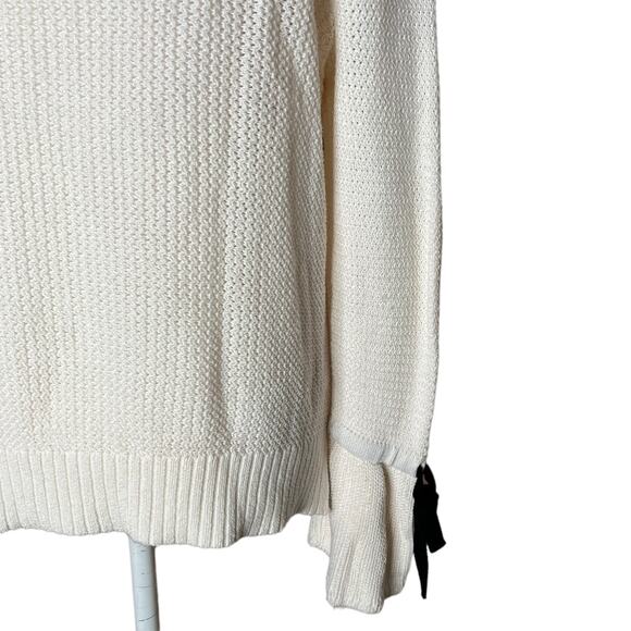Loft women Tipped Pullover Fit and Flare Knit Sweater With Bow Cuff Detail sz S - Picture 7 of 13